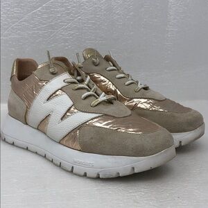Wonders Oslo Sneakers Gold And Beige Leather Size 38 EU